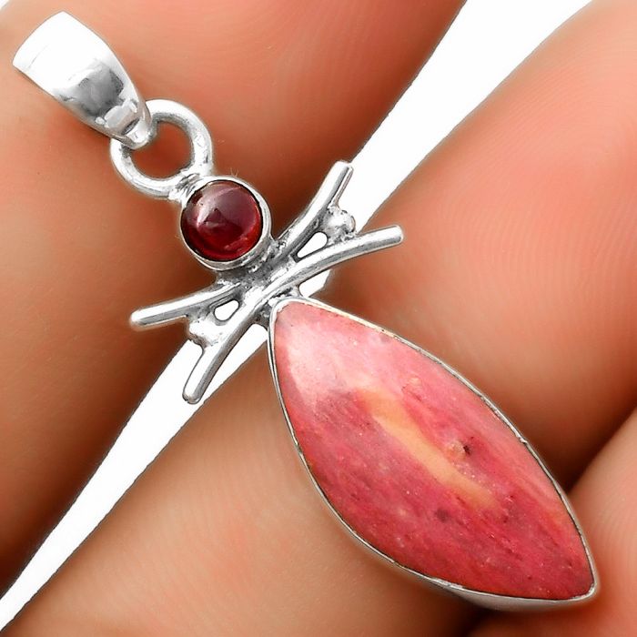 Natural Pink Tulip Quartz & Garnet Pendant SDP113288 P-1243, 9x20 mm