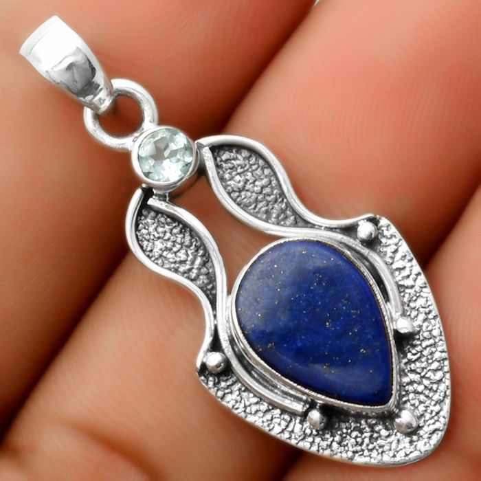 Lapis - Afghanistan & Sky Blue Topaz Pendant SDP113371 P-1277, 9x13 mm