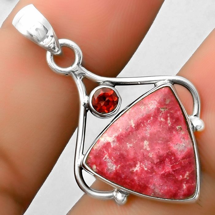 Natural Pink Thulite - Norway & Garnet Pendant SDP113489 P-1575, 17x17 mm