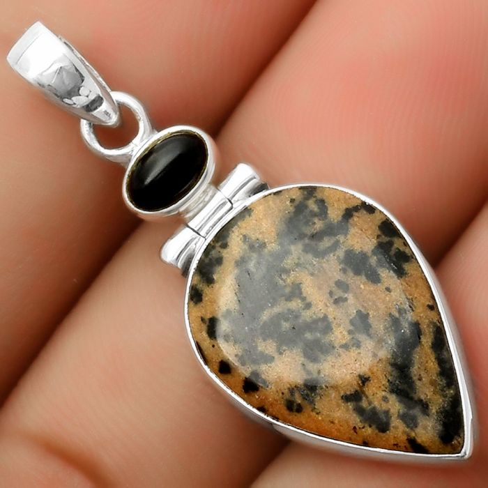 Russian Honey Dendrite Opal Black Onyx Pendant SDP113539 P-1108, 15x21 mm