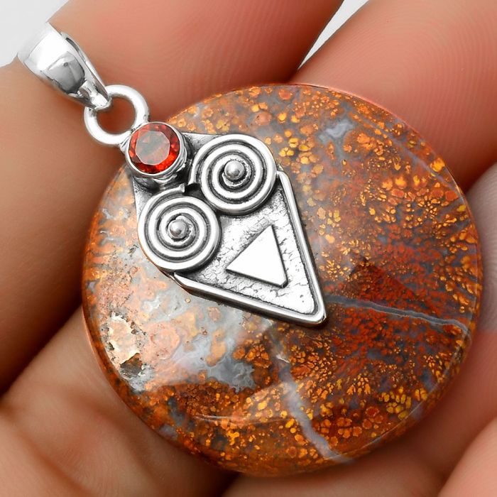 Natural Red Moss Agate & Garnet Pendant SDP113634 P-1247, 31x31 mm