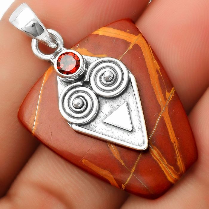 Natural Noreena Jasper & Garnet Pendant SDP113646 P-1247, 24x28 mm