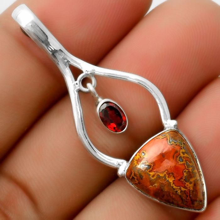 Rare Cady Mountain Agate & Garnet Pendant SDP113679 P-1648, 12x15 mm