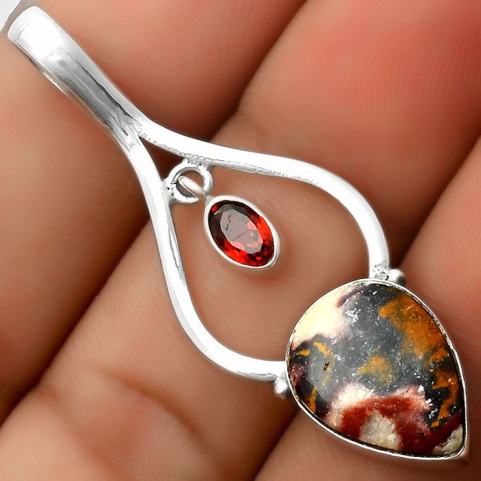 Natural Indian Blanket Jasper & Garnet Pendant SDP113697 P-1648, 11x15 mm