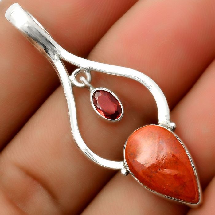 Natural Red Moss Agate & Garnet Pendant SDP113703 P-1648, 9x16 mm