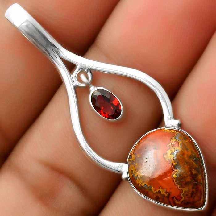 Rare Cady Mountain Agate & Garnet Pendant SDP113704 P-1648, 12x15 mm