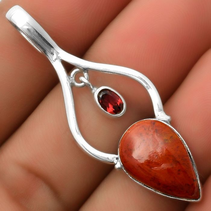 Natural Red Moss Agate & Garnet Pendant SDP113705 P-1648, 11x17 mm