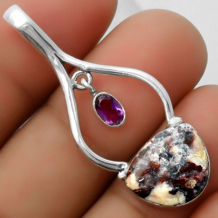 Indian Blanket Jasper & Amethyst Pendant SDP113706 P-1648, 12x14 mm