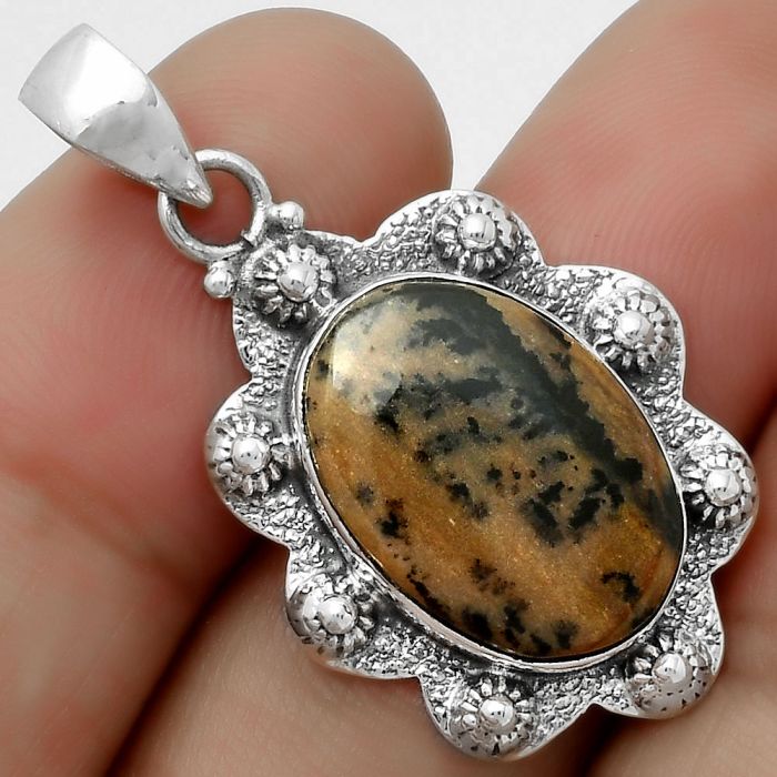 Natural Russian Honey Dendrite Opal Pendant SDP113840 P-1427, 13x18 mm