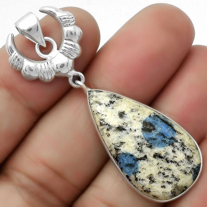 Crescent Moon - K2 Blue - Azurite In Quartz Pendant SDP113885 P-1232, 16x29 mm