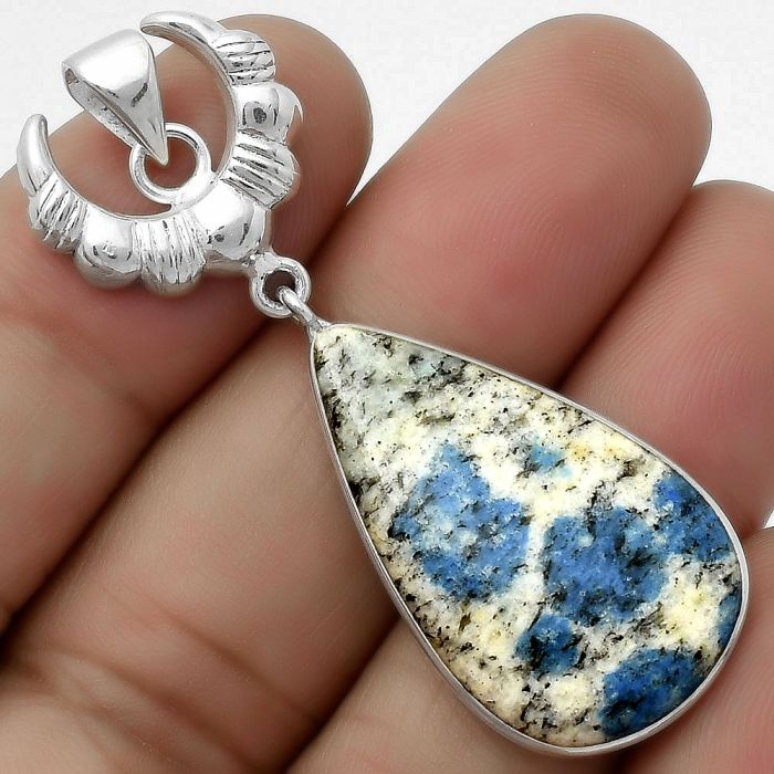 Crescent Moon - K2 Blue - Azurite In Quartz Pendant SDP113900 P-1232, 18x30 mm