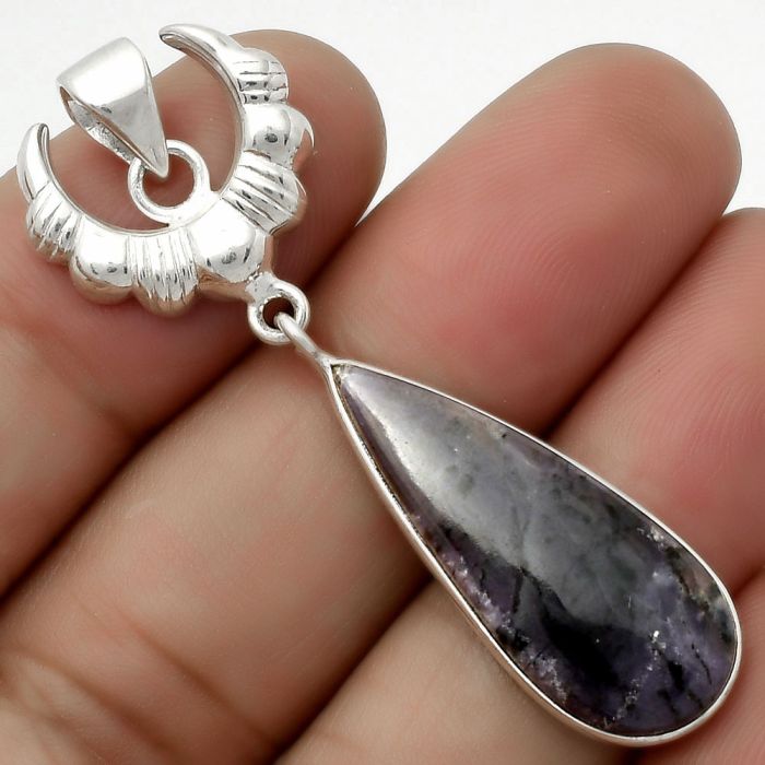 Crescent Moon - Amethyst Sage Agate Pendant SDP113909 P-1232, 11x28 mm