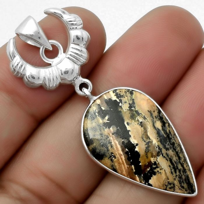 Crescent Moon - Russian Honey Dendrite Opal Pendant SDP113910 P-1232, 16x27 mm