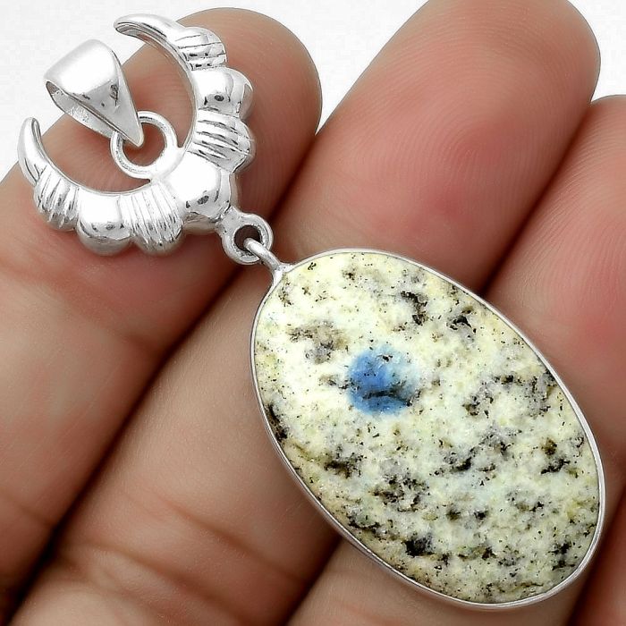 Crescent Moon - K2 Blue - Azurite In Quartz Pendant SDP113927 P-1232, 18x28 mm