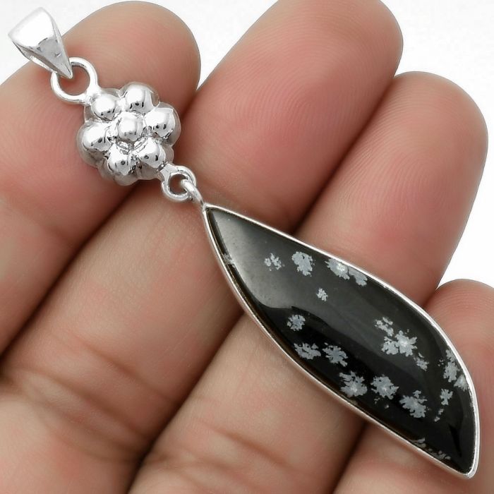 Natural Snow Flake Obsidian Pendant SDP114022 P-1211, 11x35 mm