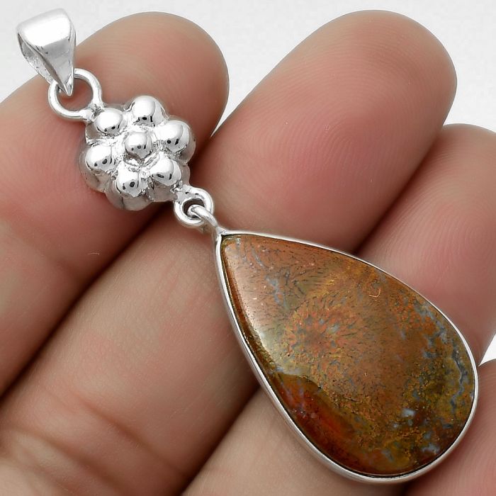 Natural Red Moss Agate Pendant SDP114048 P-1211, 16x26 mm