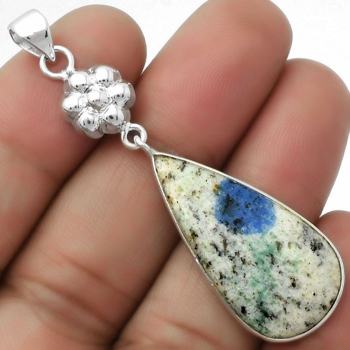 Natural K2 Blue - Azurite In Quartz Pendant SDP114059 P-1211, 15x31 mm