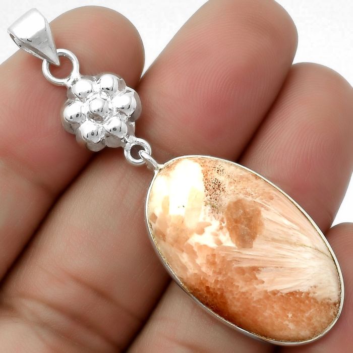 Natural Orange Scolecite - India Pendant SDP114080 P-1211, 17x28 mm