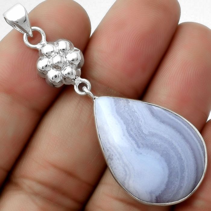 Natural Blue Lace Agate - South Africa Pendant SDP114089 P-1211, 19x27 mm