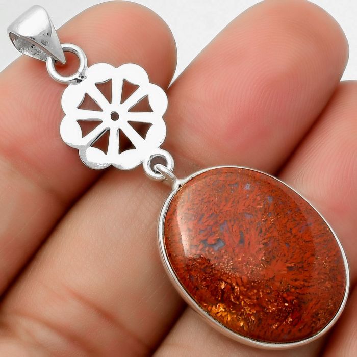 Natural Red Moss Agate Pendant SDP114110 P-1634, 18x22 mm