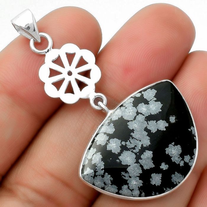 Natural Snow Flake Obsidian Pendant SDP114112 P-1634, 20x27 mm