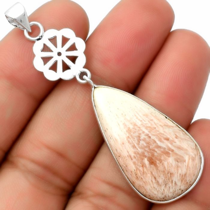 Natural Orange Scolecite - India Pendant SDP114128 P-1634, 17x31 mm