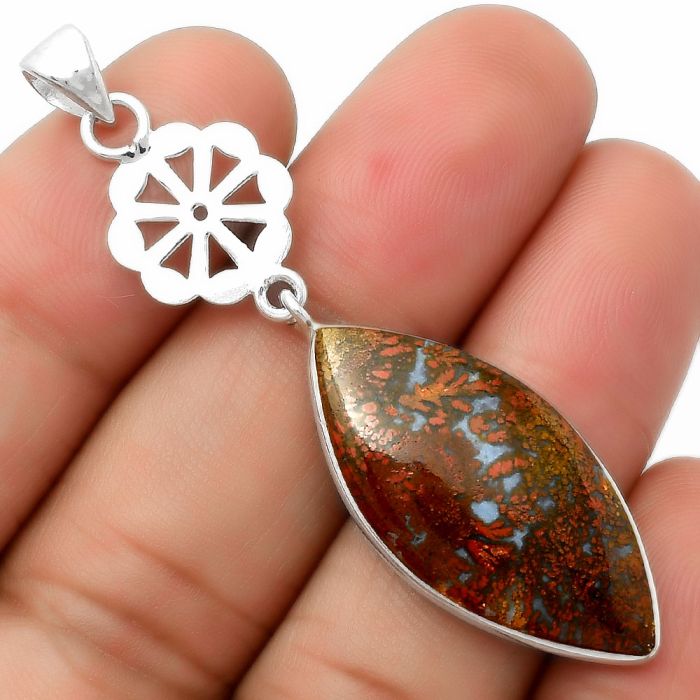 Natural Red Moss Agate Pendant SDP114134 P-1634, 14x30 mm