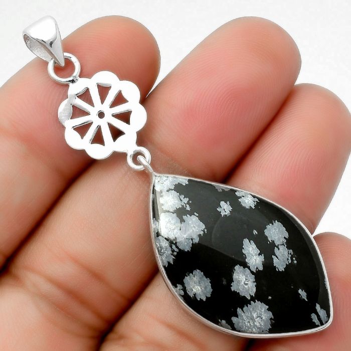 Natural Snow Flake Obsidian Pendant SDP114153 P-1634, 19x31 mm