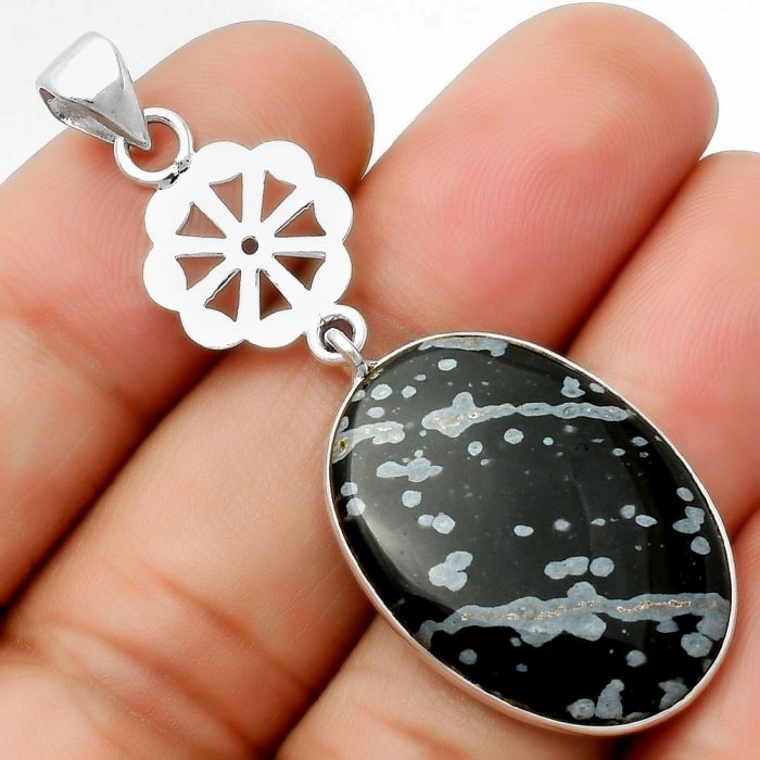 Natural Snow Flake Obsidian Pendant SDP114155 P-1634, 18x26 mm