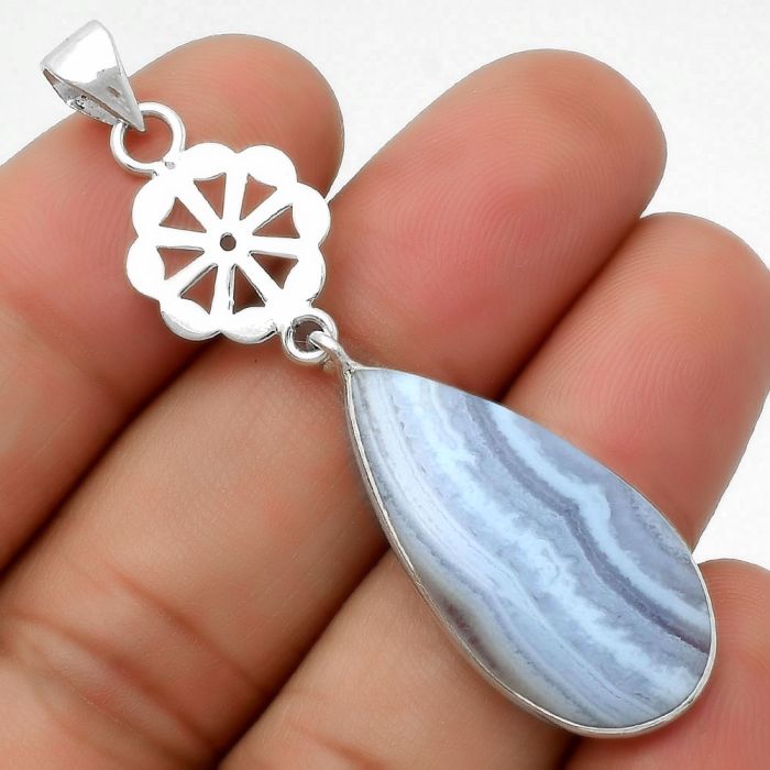 Natural Blue Lace Agate - South Africa Pendant SDP114161 P-1634, 14x28 mm