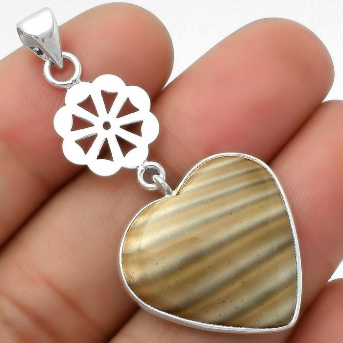 Valentine Gift Heart Natural Flint Stone Pendant SDP114188 P-1634, 22x22 mm