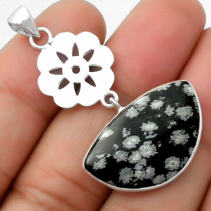 Natural Snow Flake Obsidian Pendant SDP114212 P-1634, 16x26 mm