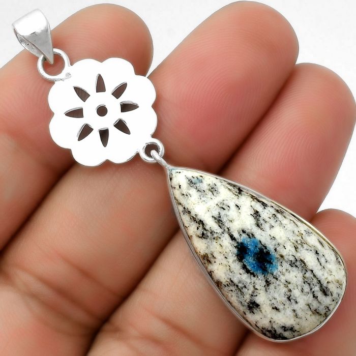 Natural K2 Blue - Azurite In Quartz Pendant SDP114236 P-1634, 15x29 mm