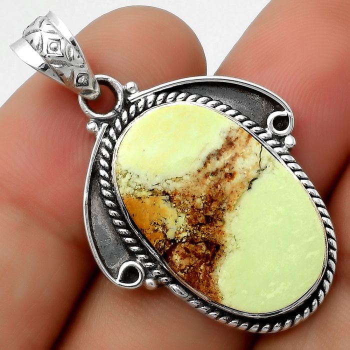 Natural Lemon Chrysocolla - Brazil Pendant SDP114292 P-1091, 15x23 mm