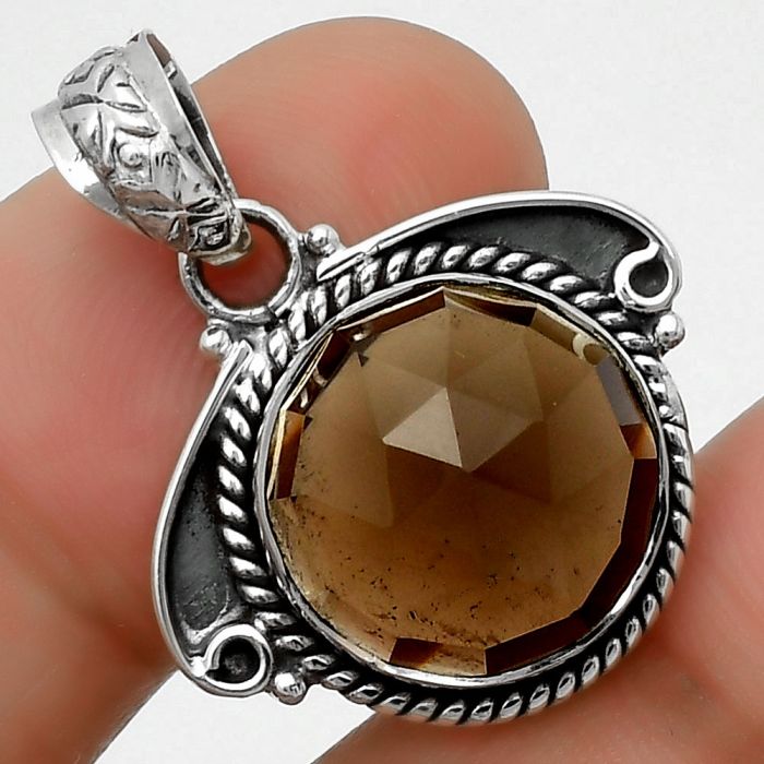 Faceted Natural Smoky Quartz - Brazil Pendant SDP114297 P-1091, 14x14 mm