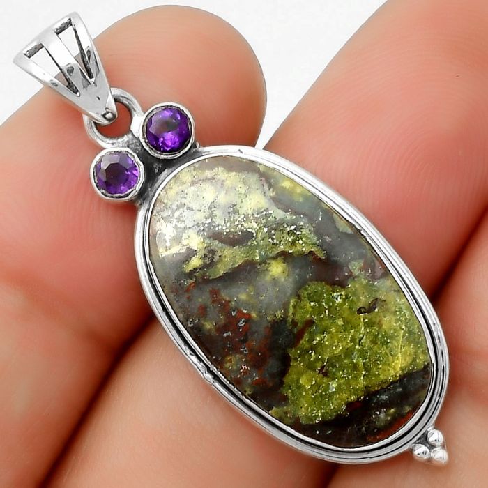 Owl - Dragon Blood Stone & Amethyst Pendant SDP114415 P-1083, 14x24 mm