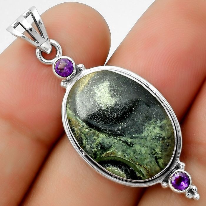 Natural Star Galaxy Jasper & Amethyst Pendant SDP114420 P-1023, 14x20 mm