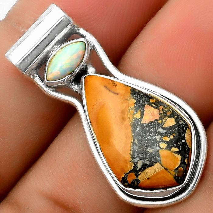 Maligano Jasper - Indonesia & Fire Opal Pendant SDP114447 P-1130, 13x22 mm