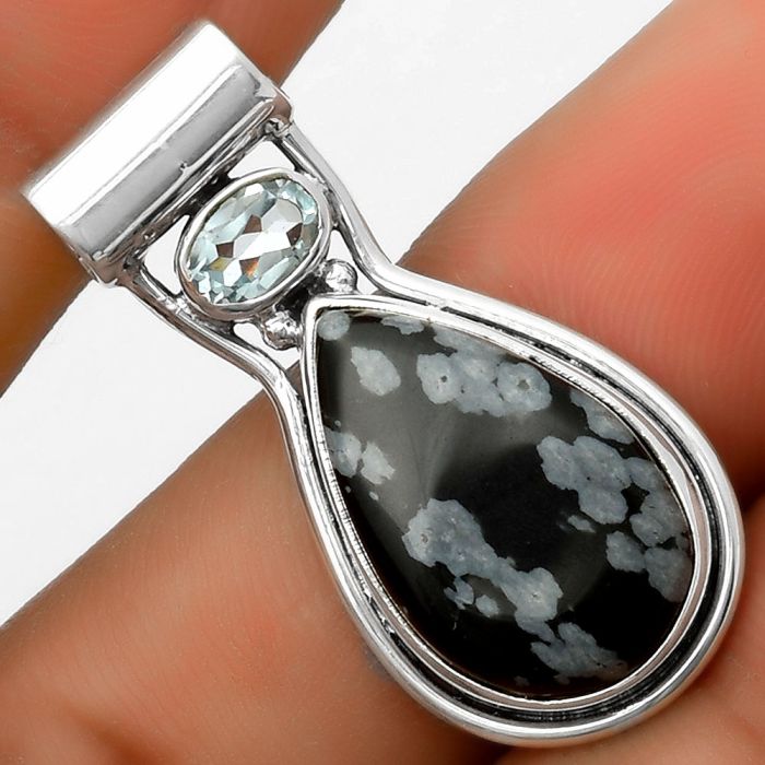 Snow Flake Obsidian & Sky Blue Topaz Pendant SDP114462 P-1130, 12x19 mm