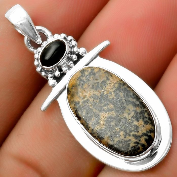 Natural Russian Honey Dendrite Opal & Black Onyx Pendant SDP114478 P-1289, 12x20 mm