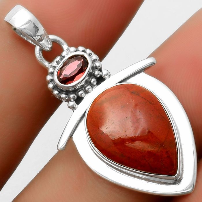 Natural Red Moss Agate & Garnet Pendant SDP114488 P-1289, 12x17 mm