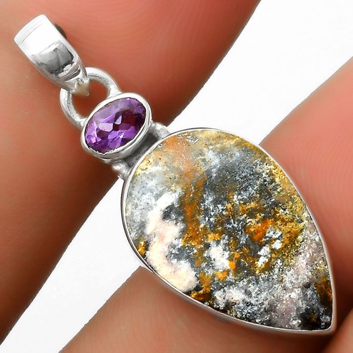 Indian Blanket Jasper & Amethyst Pendant SDP114522 P-1077, 13x21 mm