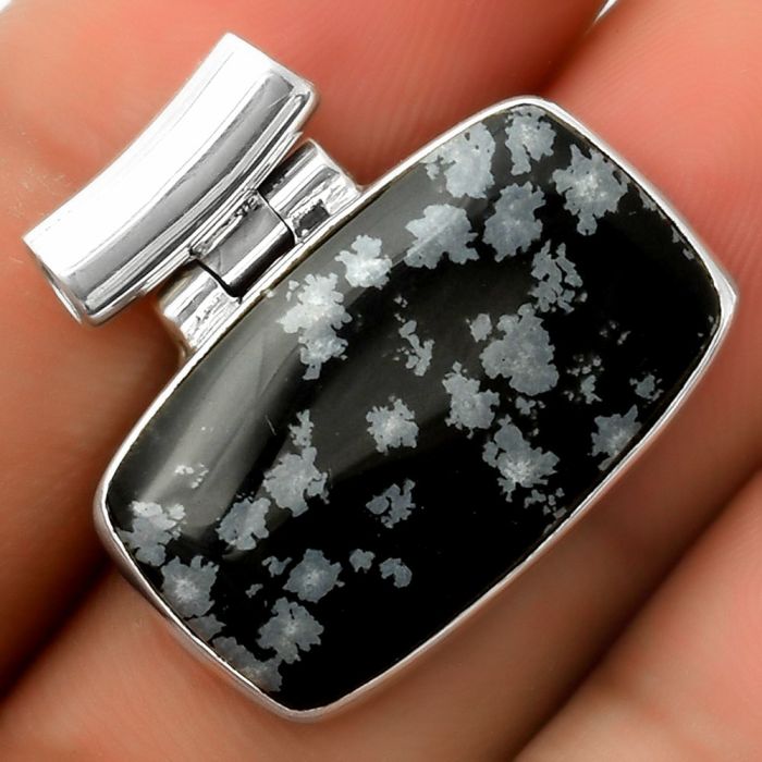 Natural Snow Flake Obsidian Pendant SDP114549 P-1621, 15x25 mm