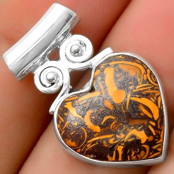 Valentine Gift Heart Coquina Fossil Jasper - India Pendant SDP114552 P-1597, 17x17 mm