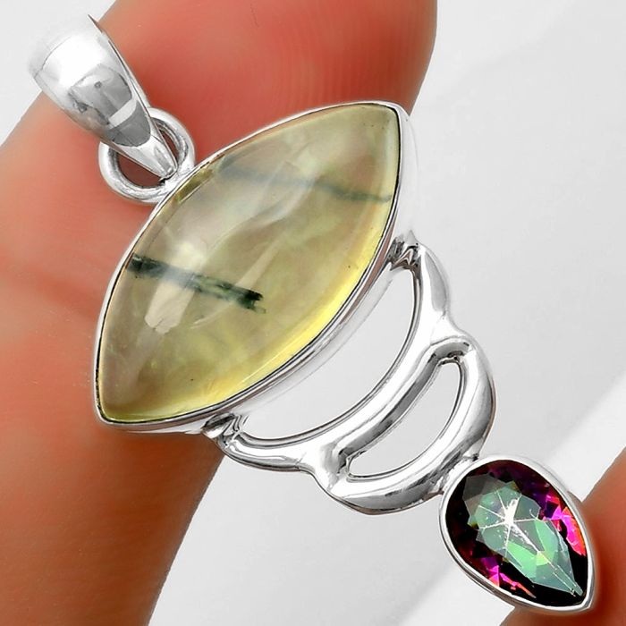 Natural Prehnite & Mystic Topaz Pendant SDP114626 P-1693, 11x21 mm