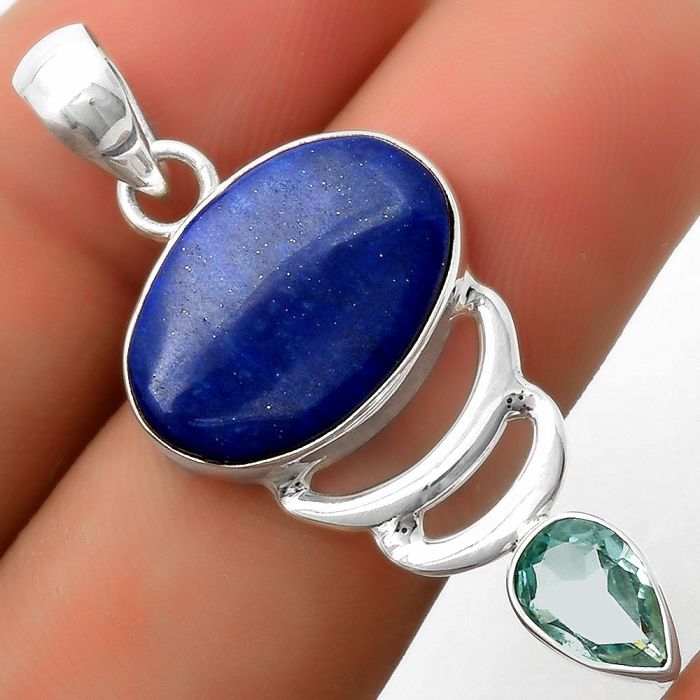 Lapis - Afghanistan & Sky Blue Topaz Pendant SDP114635 P-1693, 13x18 mm