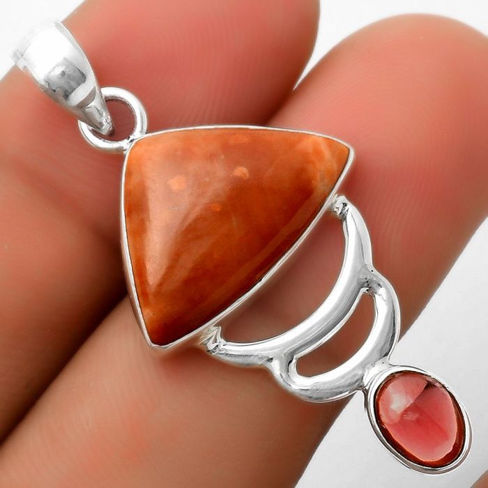 Natural Red Mookaite & Garnet Pendant SDP114639 P-1693, 14x20 mm