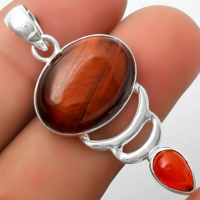 Natural Red Tiger Eye & Carnelian Pendant SDP114649 P-1693, 15x20 mm