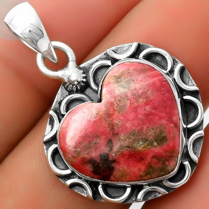 Valentine Gift Heart Natural Pink Thulite - Norway Pendant SDP114661 P-1242, 17x18 mm