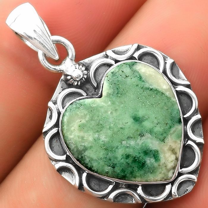 Valentine Gift Heart Natural Larsonite Jasper Pendant SDP114666 P-1242, 17x18 mm